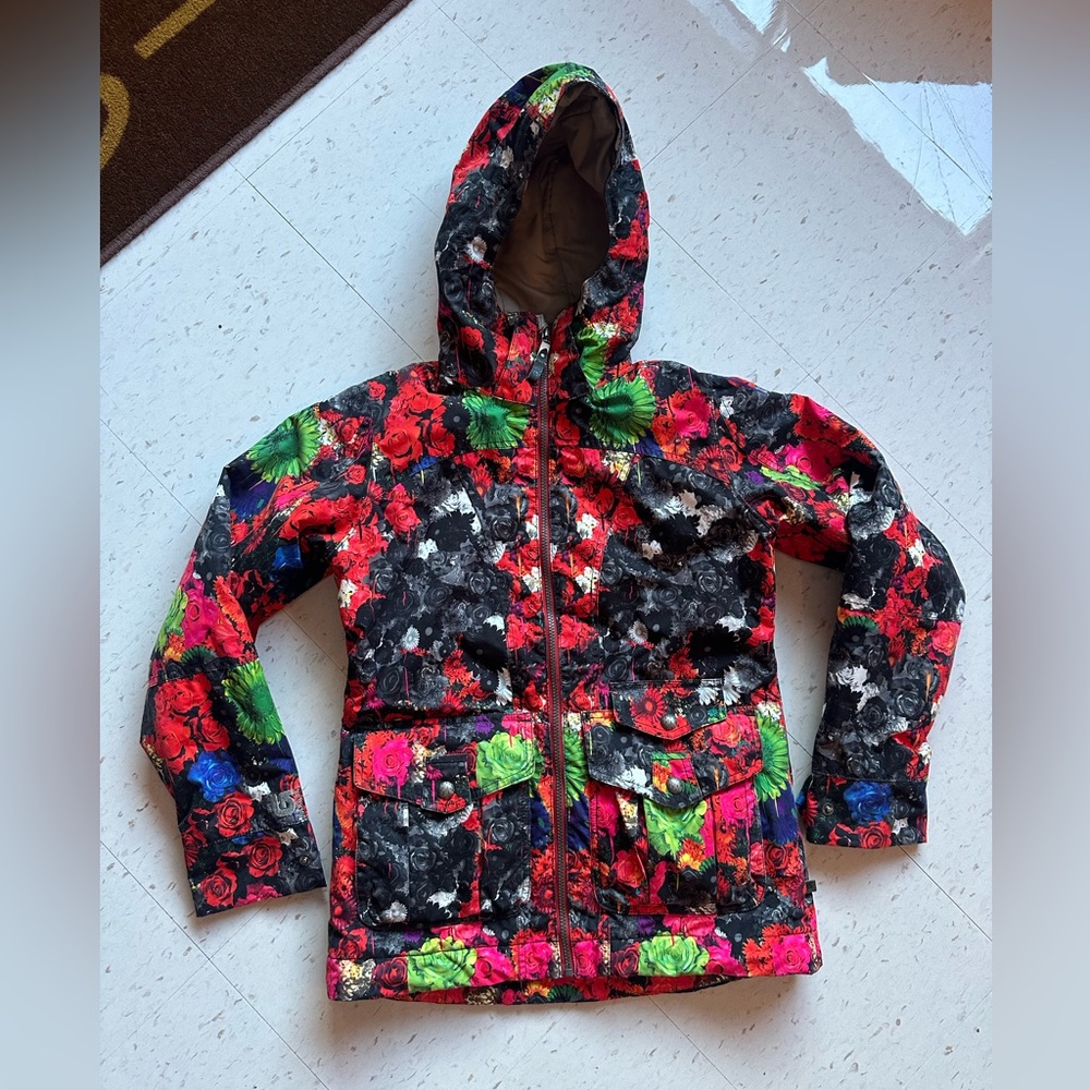 BURTON Method hooded Ski Jacket Bright Floral Sz Small